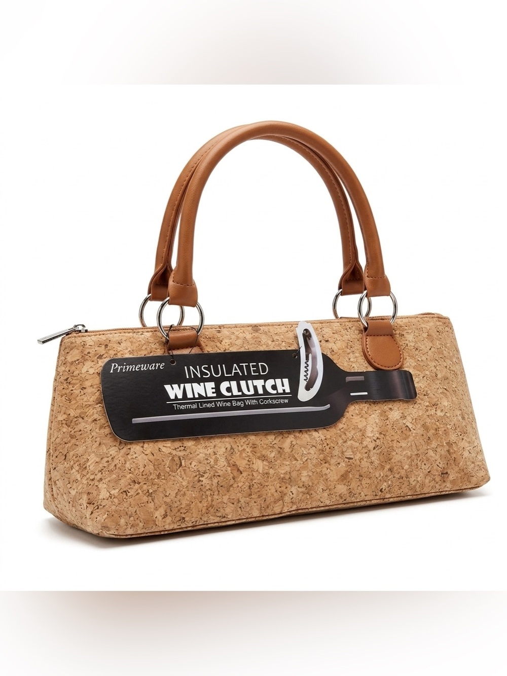 Primeware Insulated Clutch Cork Wine Bag with Corkscrew New